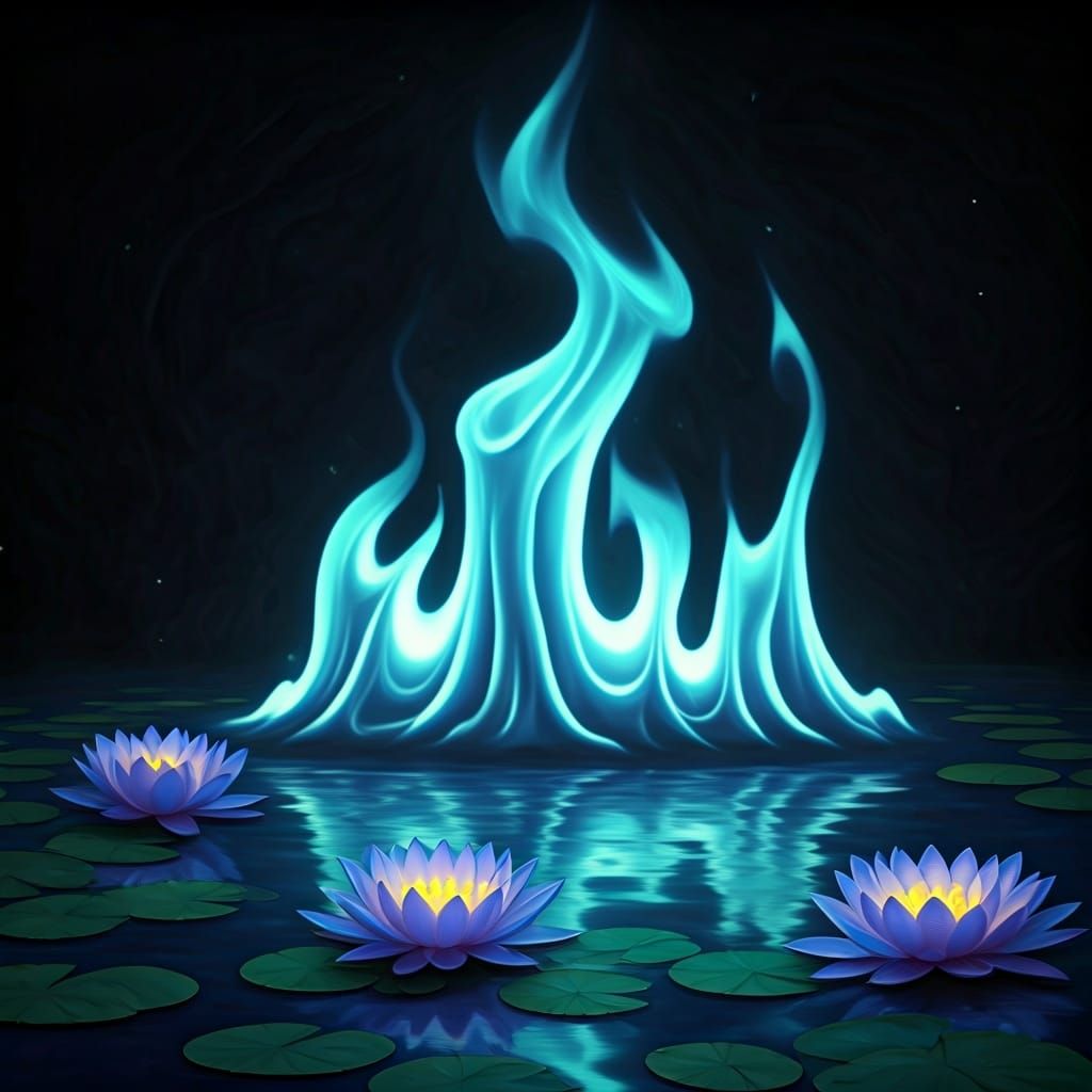 Turquoise Flames Dance Above Lapiz Lazuli Pool