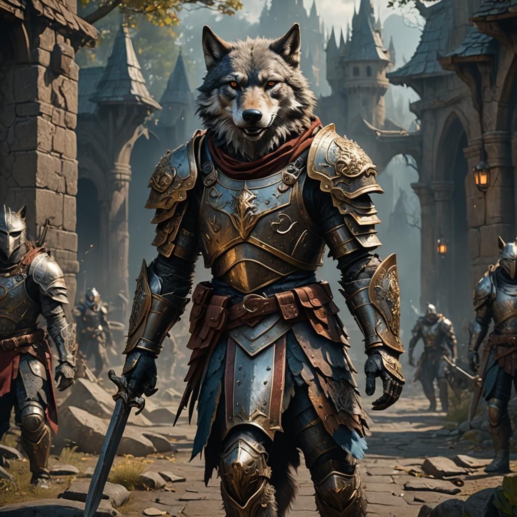 Armored Anthropomorphic Wolf Ready for War