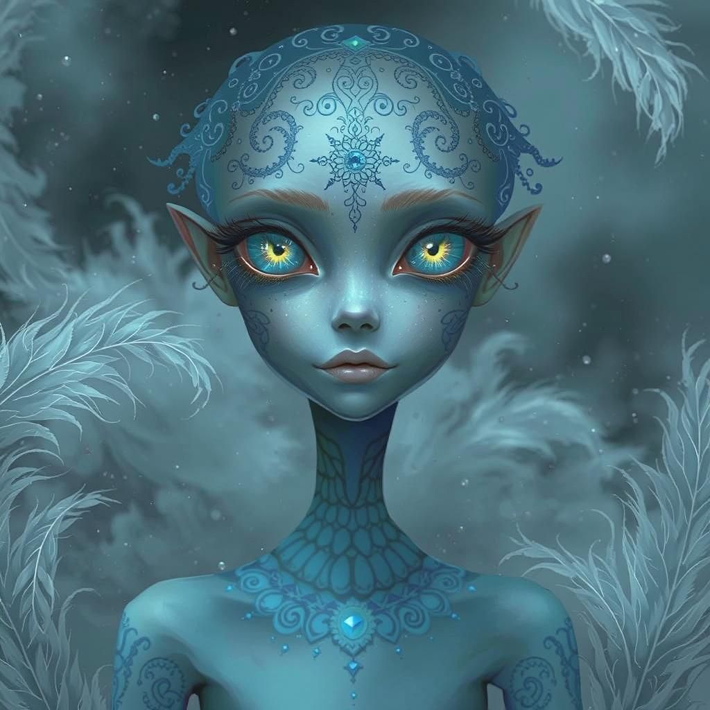 Ethereal Being with Crystal Eyes in Misty Dreamscape