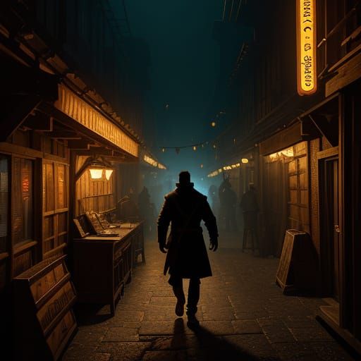Man in Tavern Alleyway, Hyperrealistic Digital Art