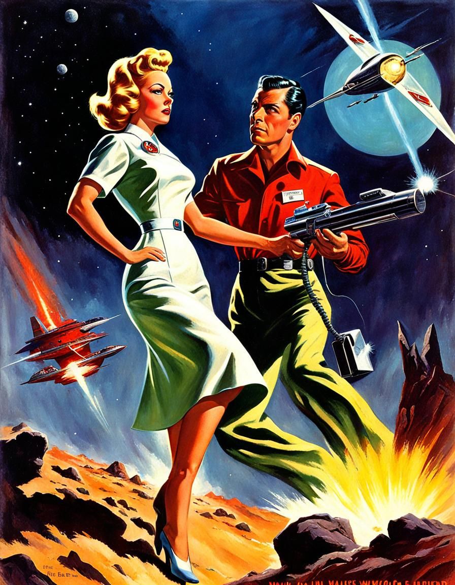 Nurse Pursued in Retro Sci-Fi Style