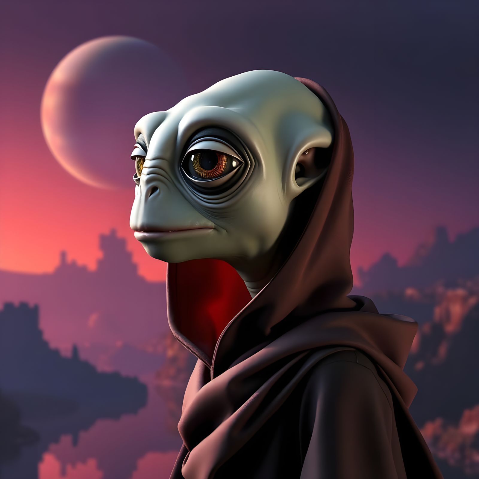 Ethereal Alien Portrait in Cyberpunk Metropolis