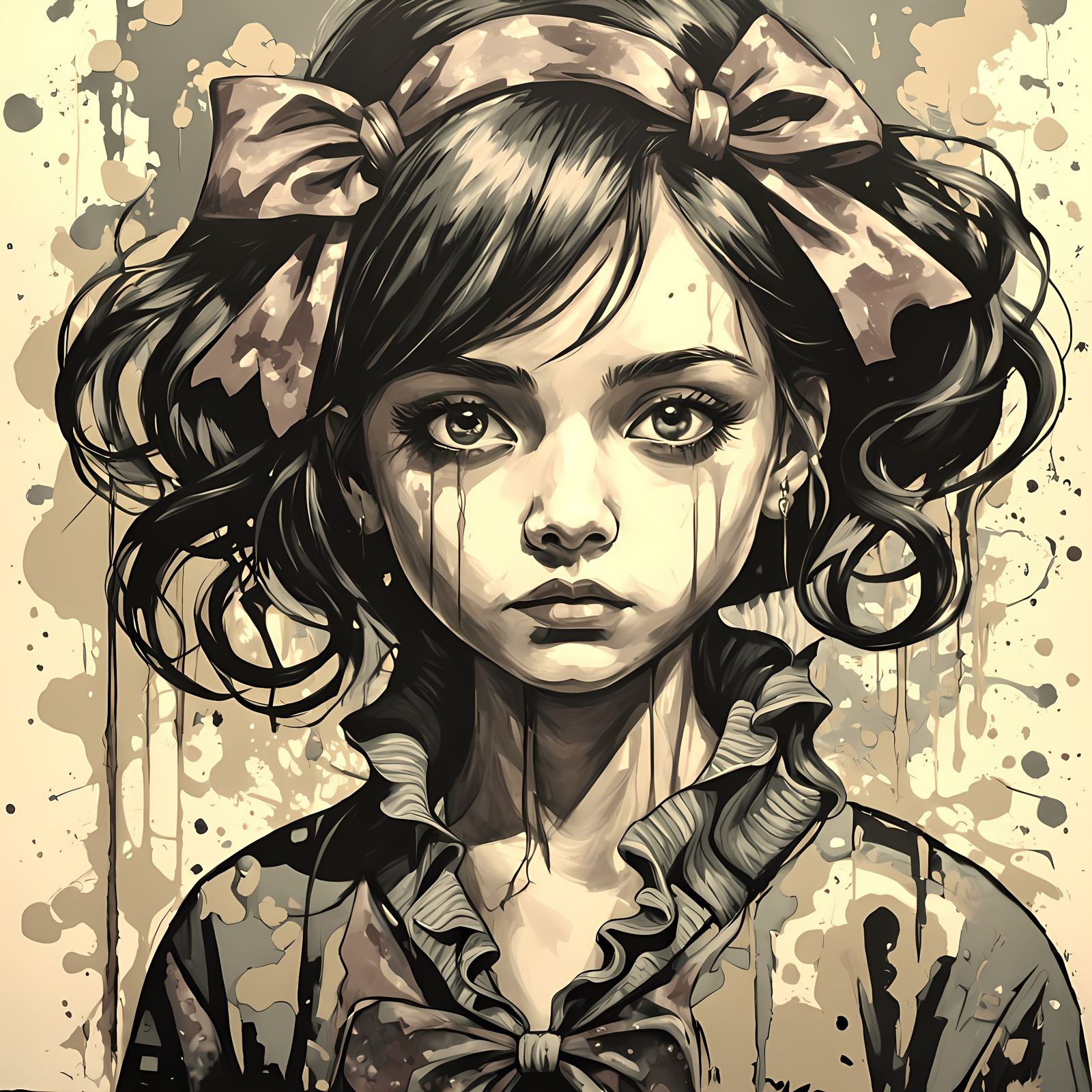 Emo Girl Stencil Print in Impasto Graffiti Style