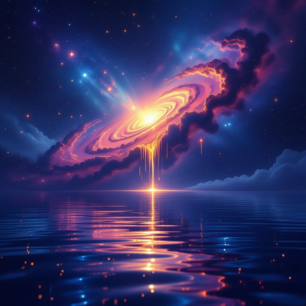 Galaxy Melting Across Night Sky in Dreamlike Photorealism
