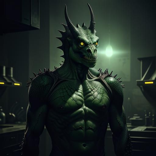 Mesogog in Dimly Lit Lair: Hyperphotorealistic Photograph