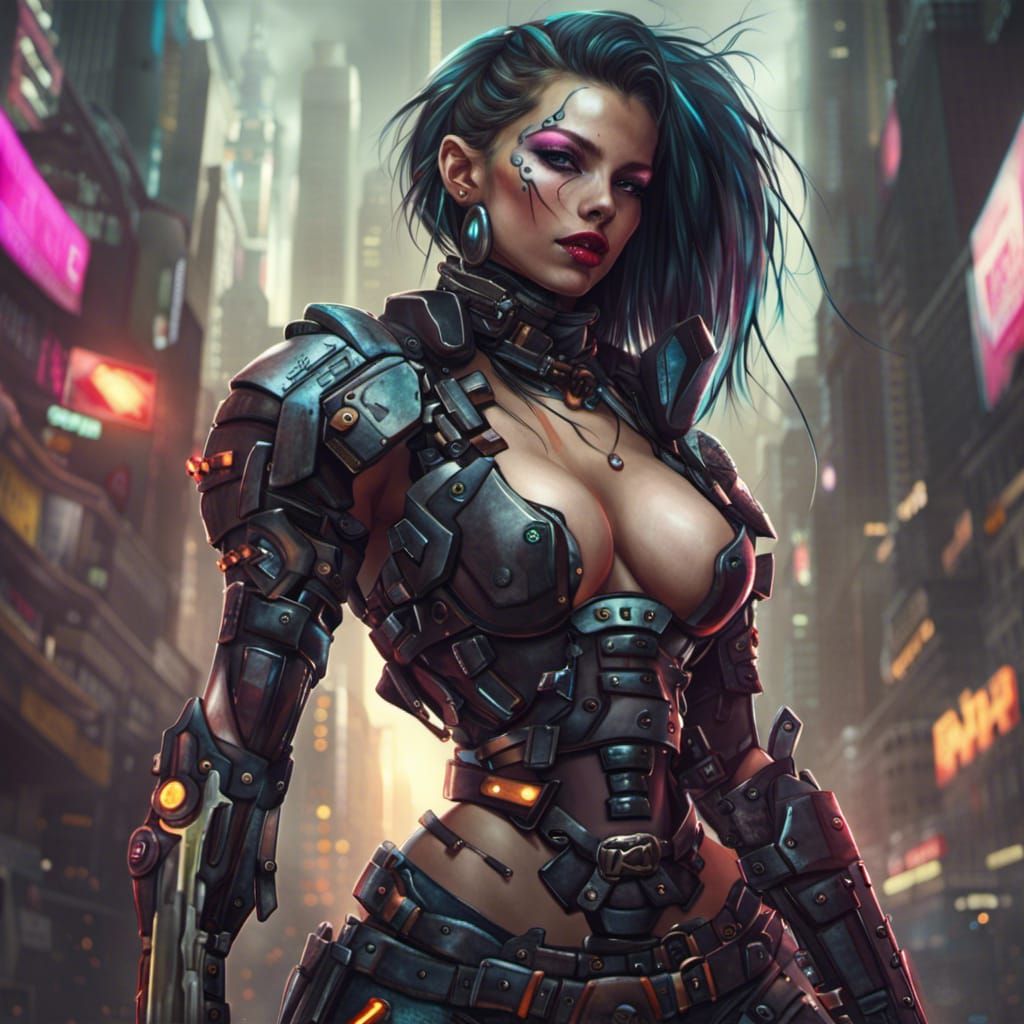 Cyberpunk Warrior Girl Full Body Portrait