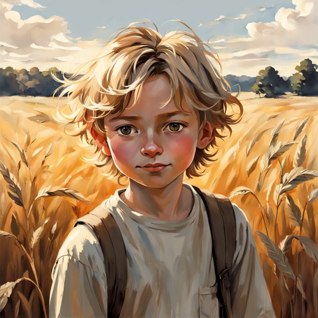 Young Boy in a Sunlit Field