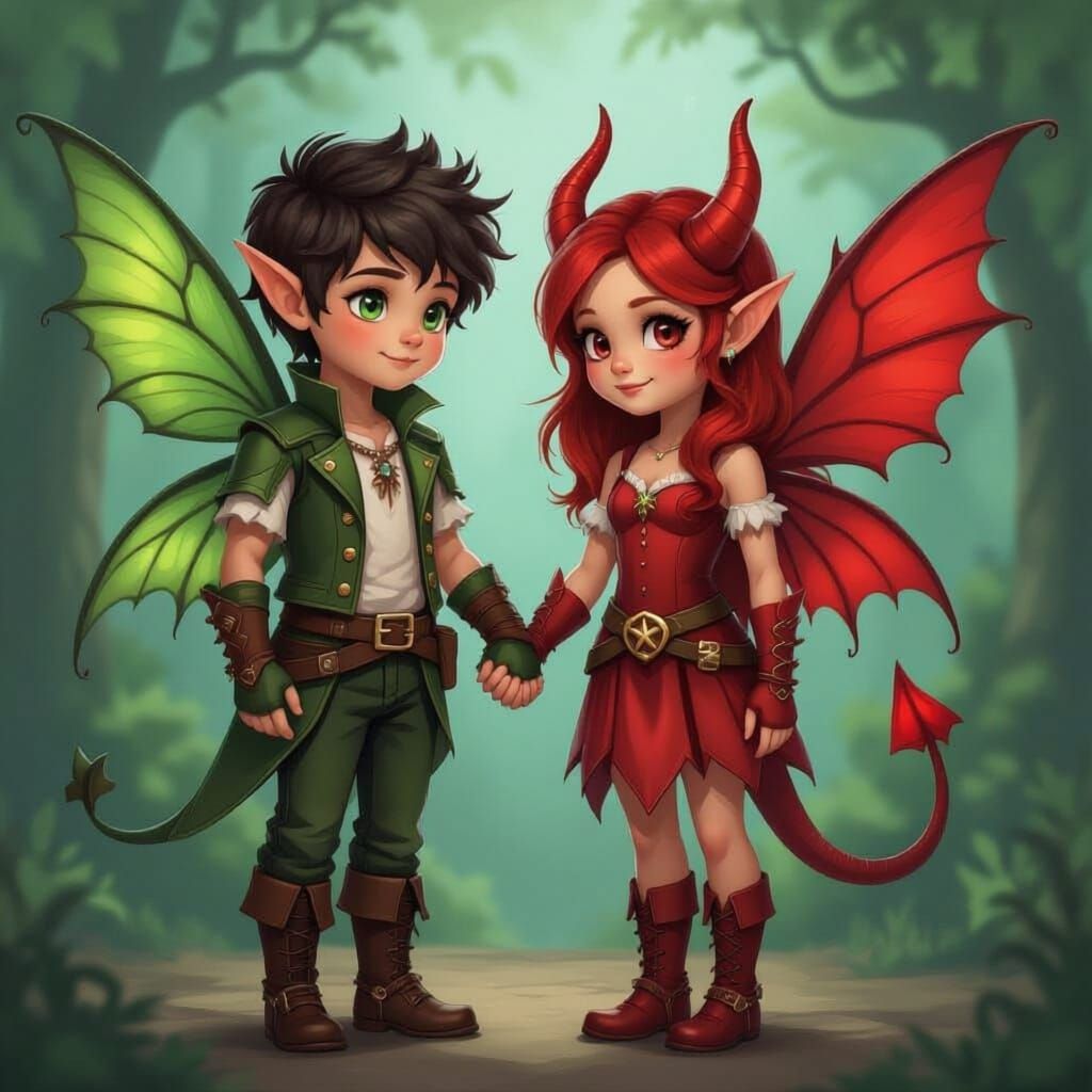 Fairy Boy and Demon Girl Fly Together