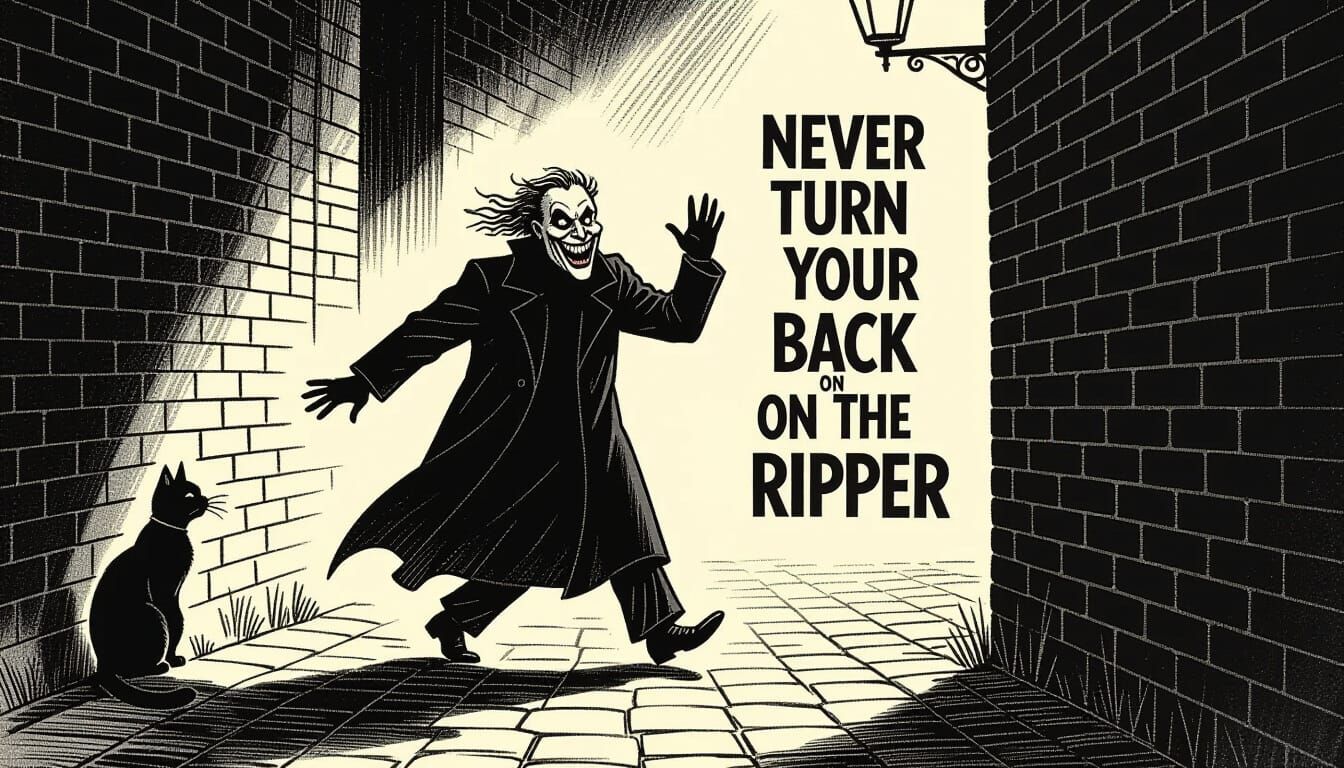 Shadowy Figure With Unnerving Grin in Gothic Alley