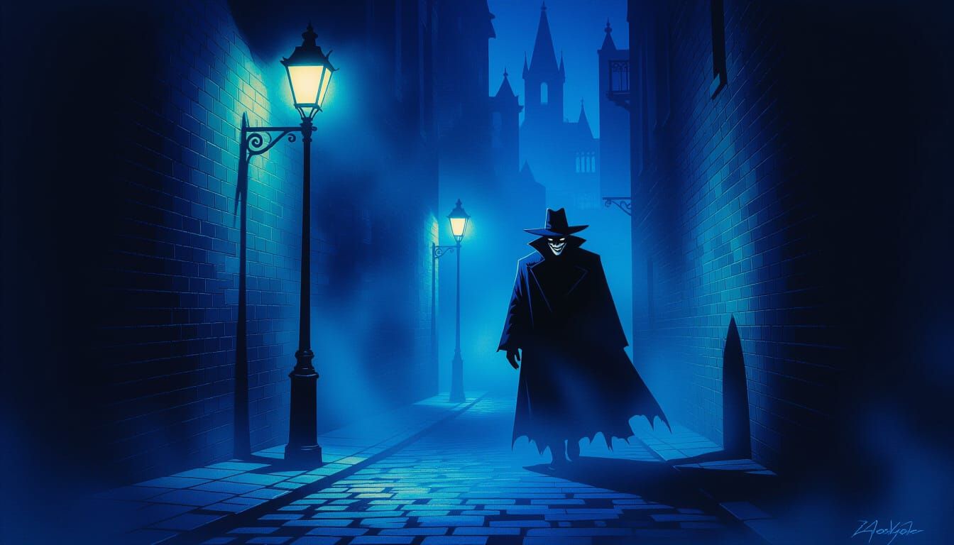 Shadowy Figure in Dark Fantasy Alleyway Concept Art