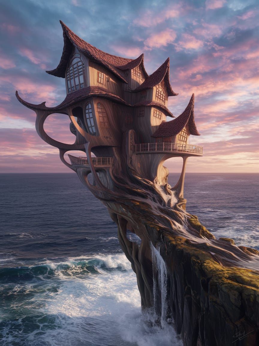 Surreal Home on Cliff Edge: Fantasy Concept Art