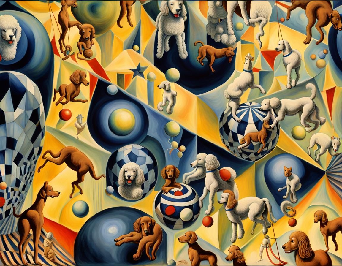 circus scene trapeze artists clowns horses trained poodle do...