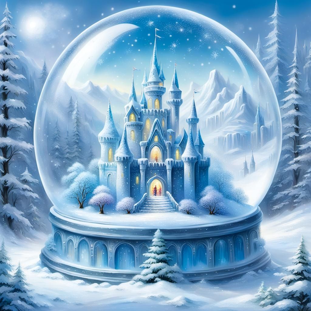 Ice Castle in Snow Globe: Ethereal Fantasy
