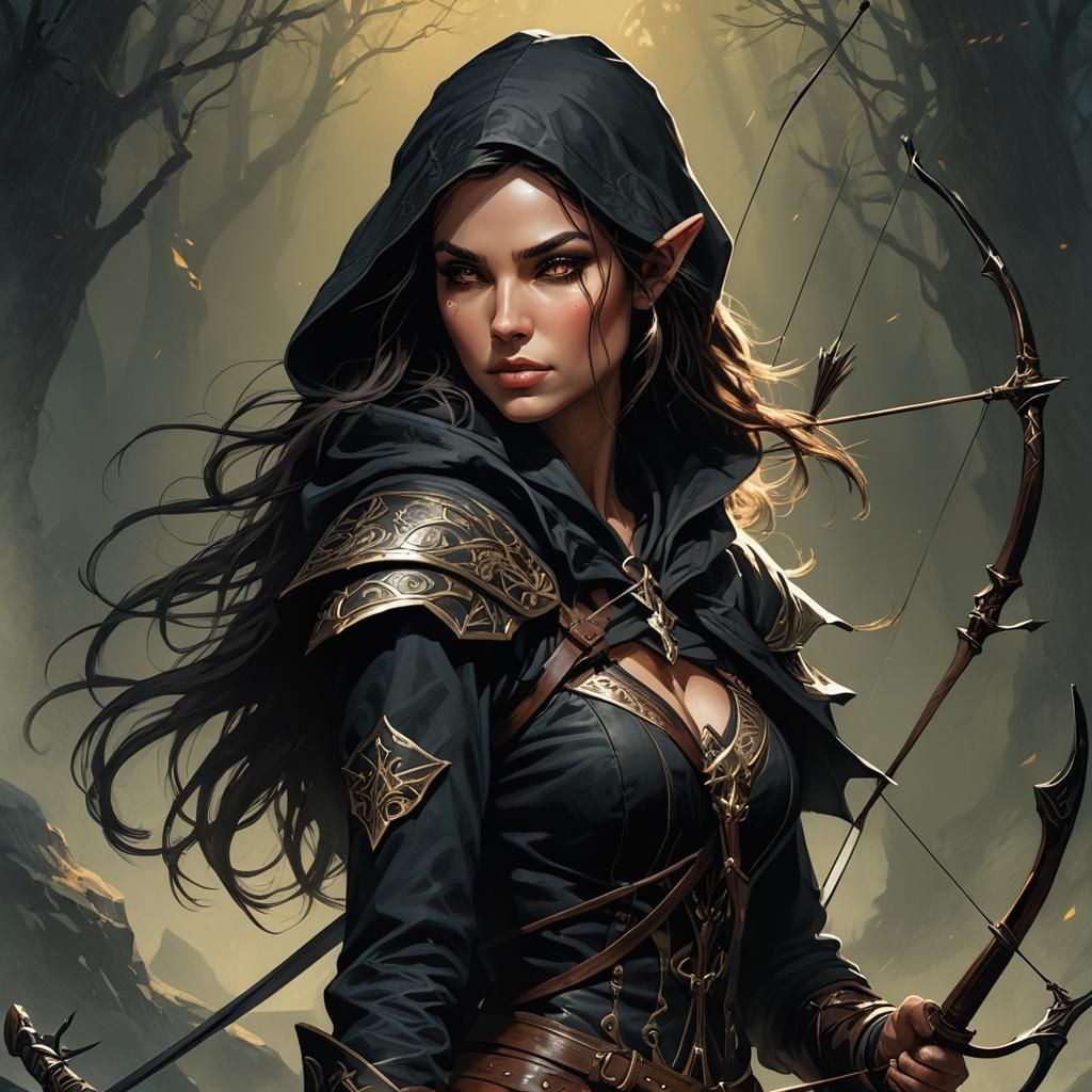 Half-Elf Ranger in Dark Fantasy Illustration
