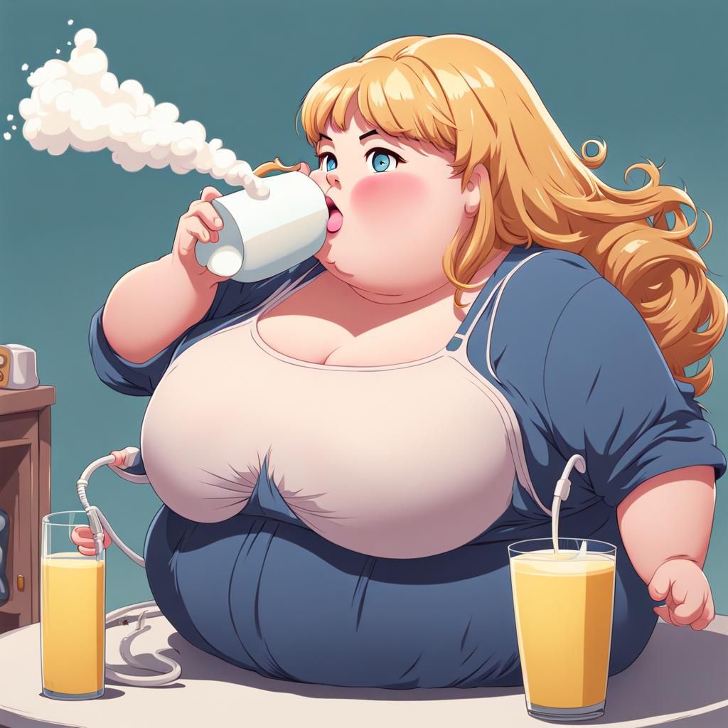 Anime Girl's Extreme Weight Gain From Milk