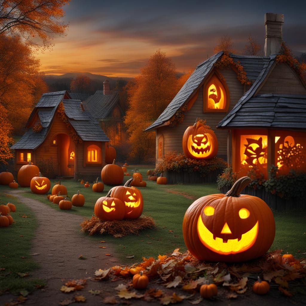 Beautiful village pumpkin carving