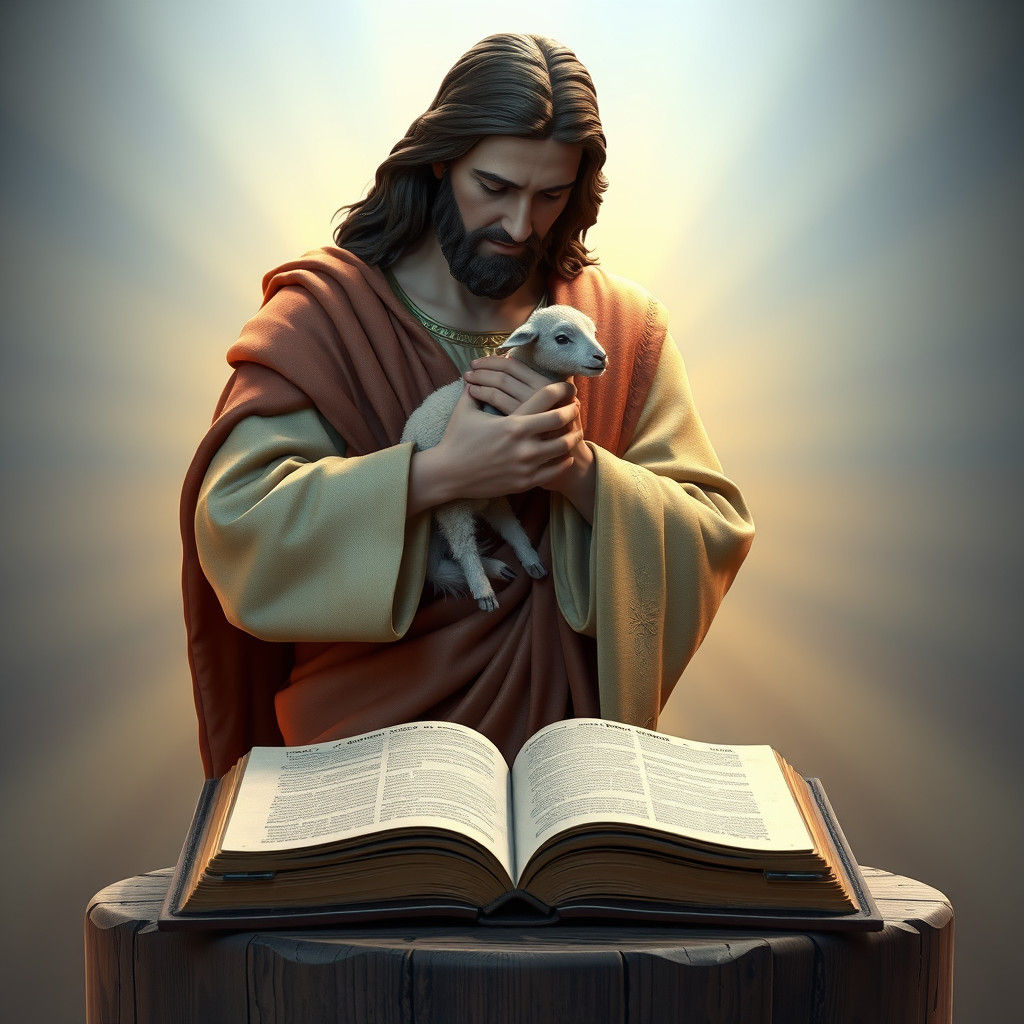 Jesus Christ Cradling Lamb, 3D Digital Art