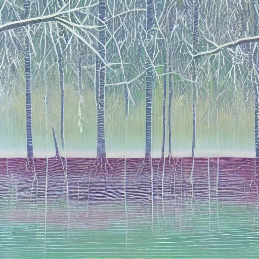 Vibrant Colorful Trees with Birds and Bendy Branches