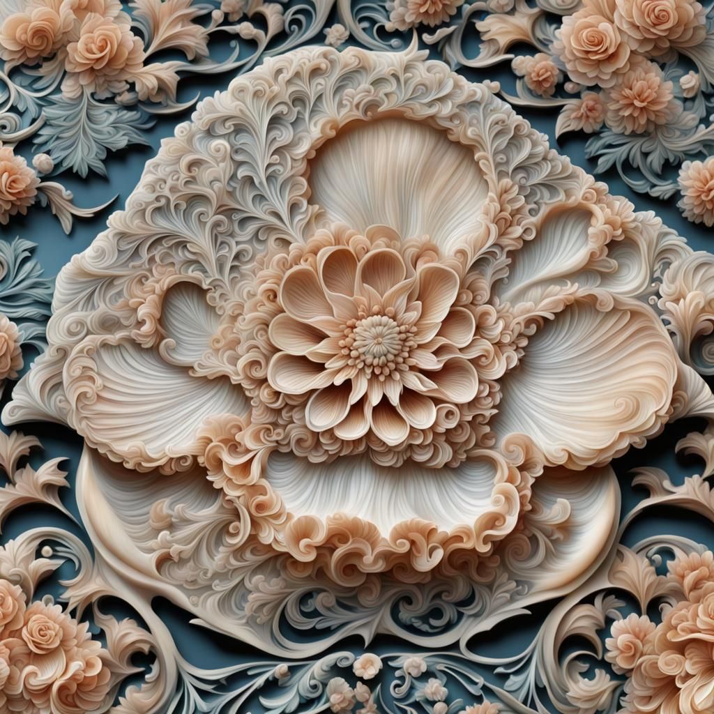 Detailed Floral Carved Shell in Abstract Art