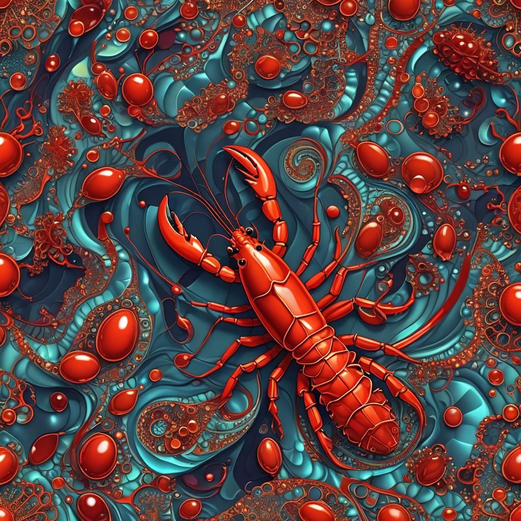 Red Lobster Swimming in Tomato Juice, Abstract Fractal