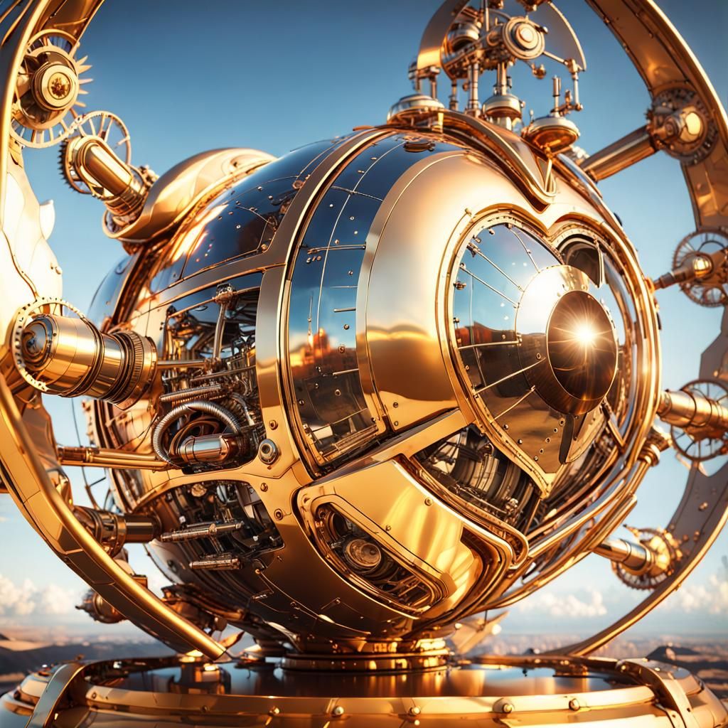 Steampunk Spaceship Heart of Gold Flying to Future