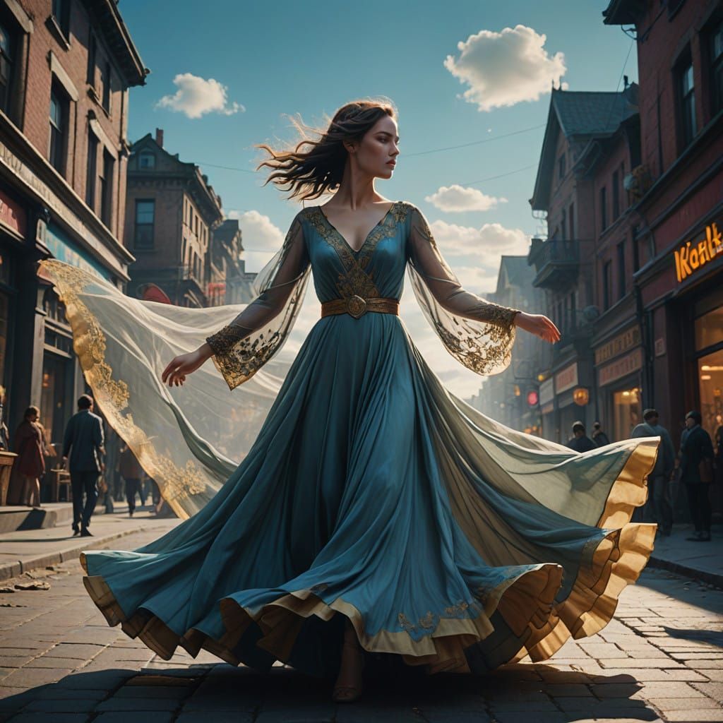 Ethereal Dancer in Dreamy Blue Skies