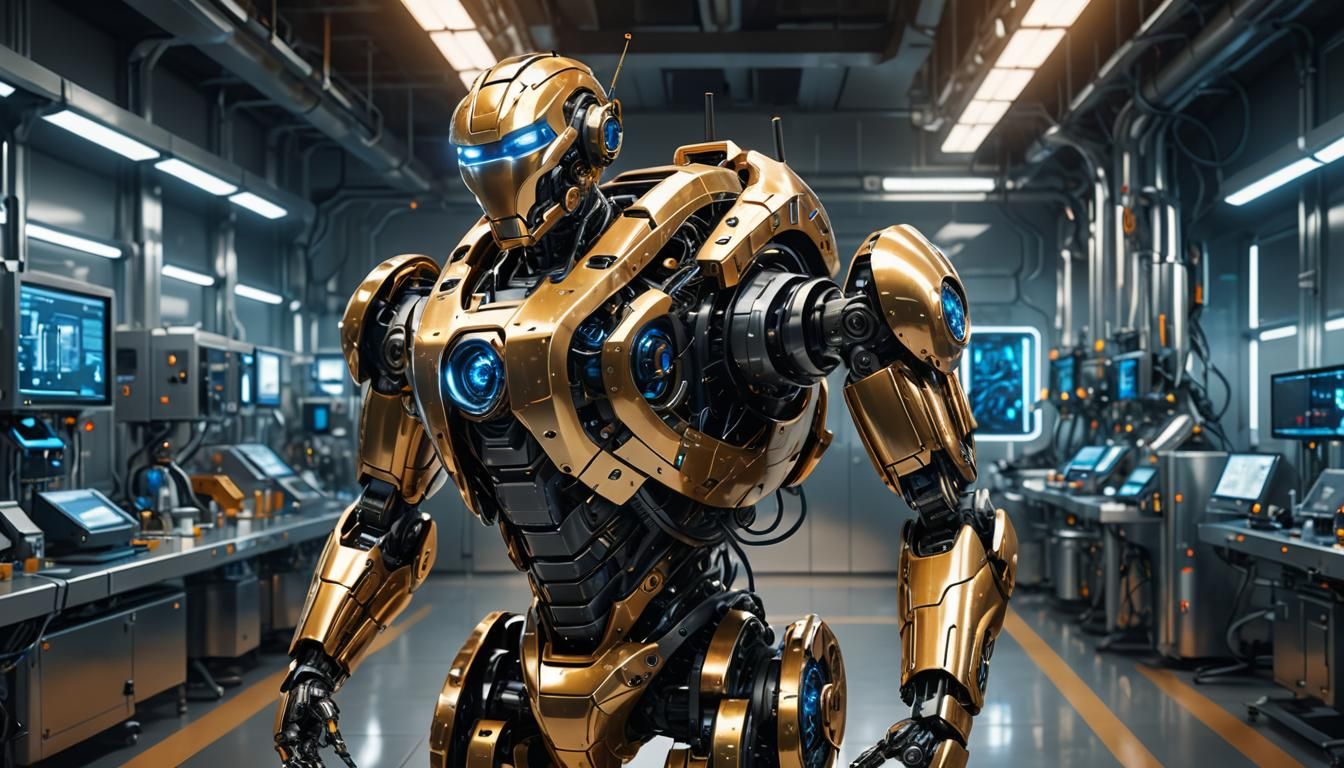 Sleek Robot in High-Tech Laboratory Concept Art