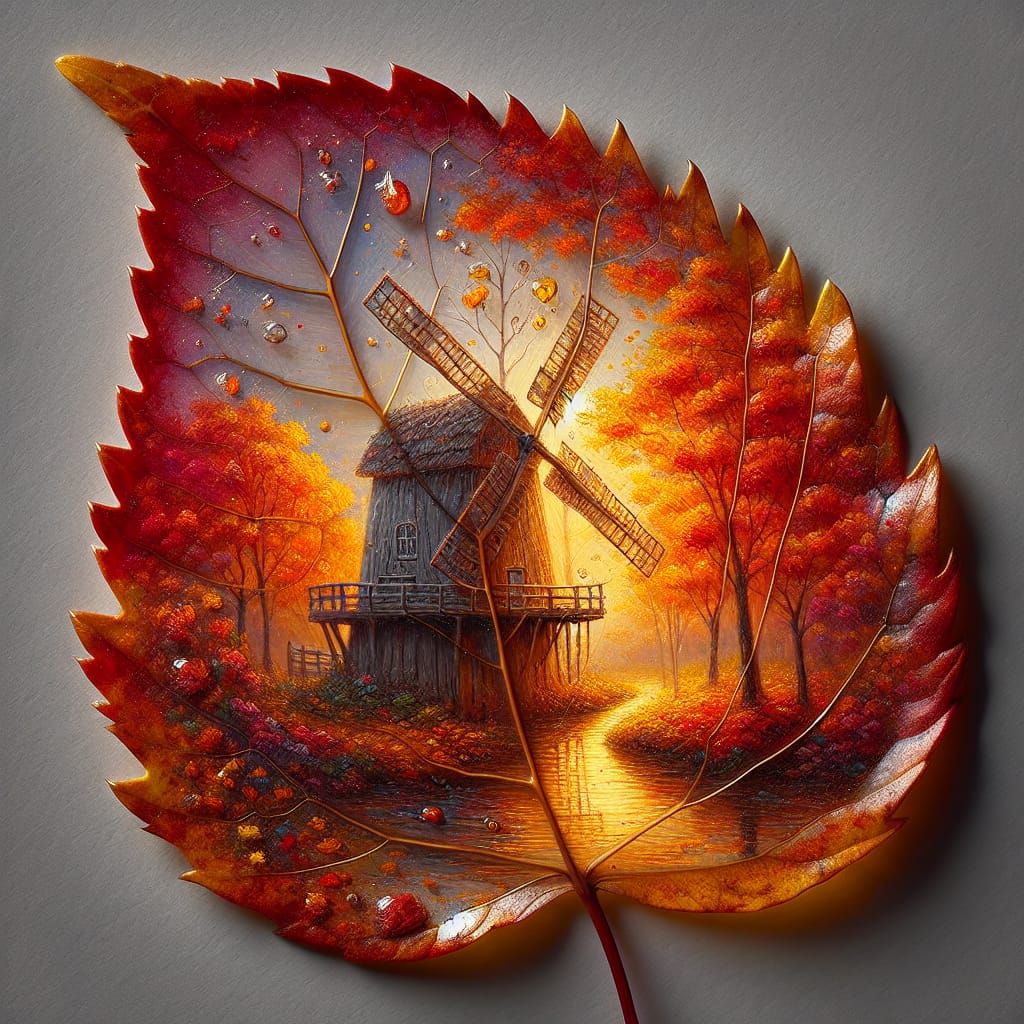 Post-Impressionist Windmill in Autumn Leaf