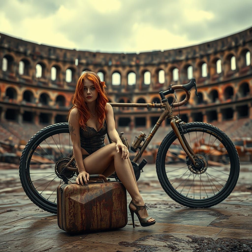 Abandoned Racing Bike in Post-Apocalyptic Colosseum