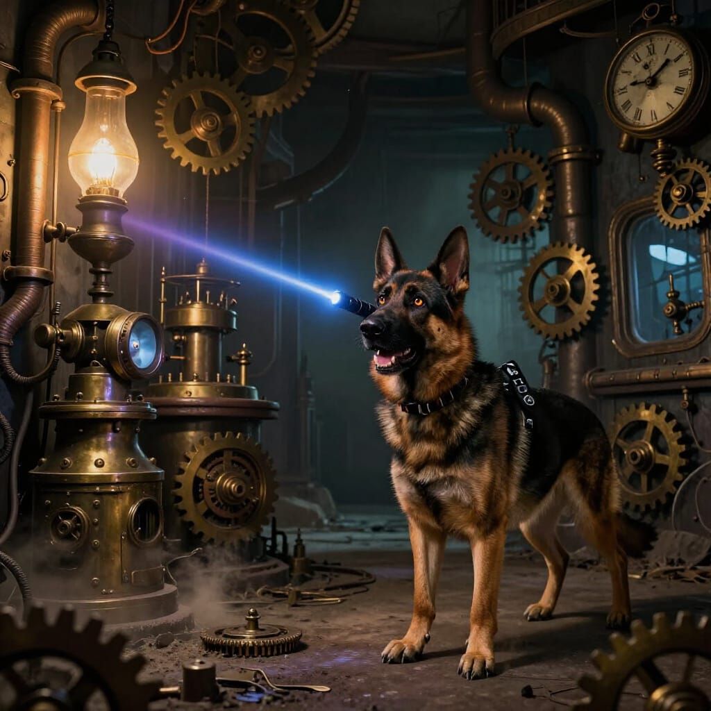 German Shepherd Police Dog Explores Steampunk Abandoned Hosp...