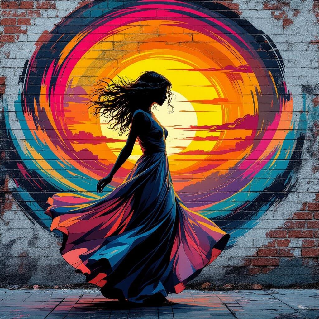 Shoegaze Woman Dancing on a Brick Wall