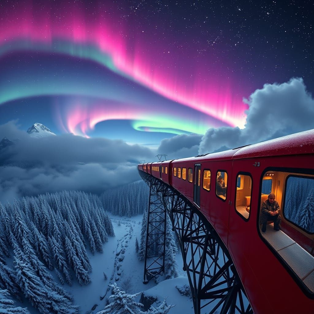 Panoramic Winter Night in the Alps