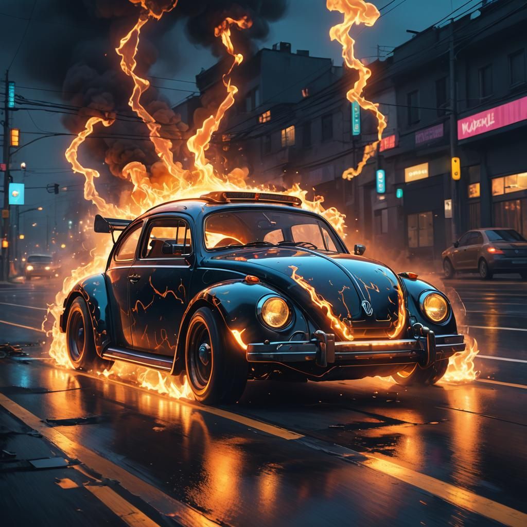 Volkswagen Beetle Hellcat Concept Art in Low-Poly Style
