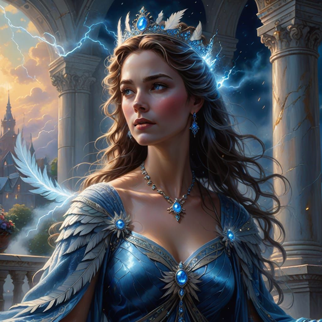 Ethereal Queen on Balcony in Magical Realism