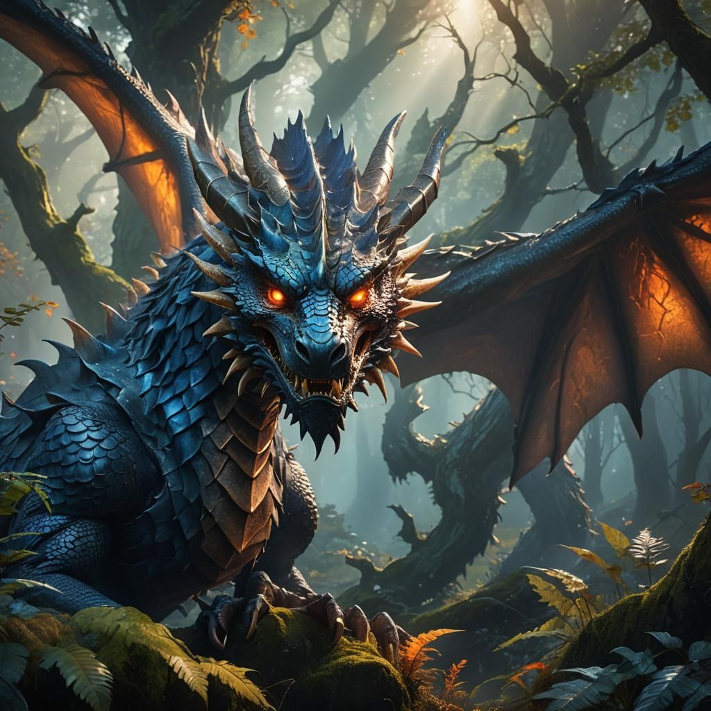 Dragon Head in Mystical Forest: Fantasy Concept Art