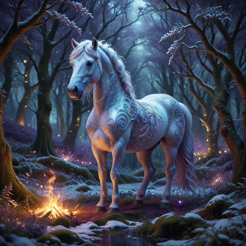 Ethereal Scottish Winter Wonderland with Majestic White Hors...