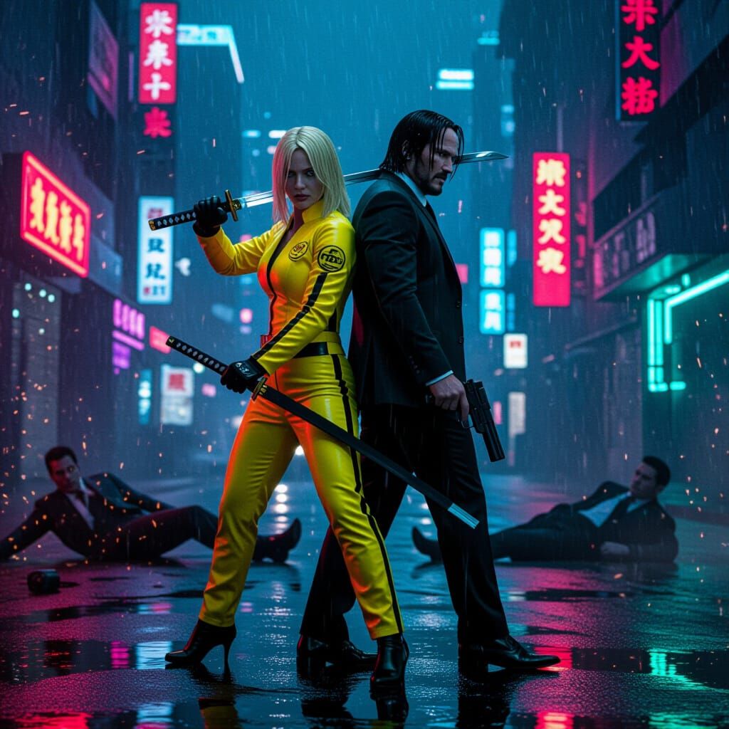 Epic Movie Poster: The Bride & John Wick in Neon City