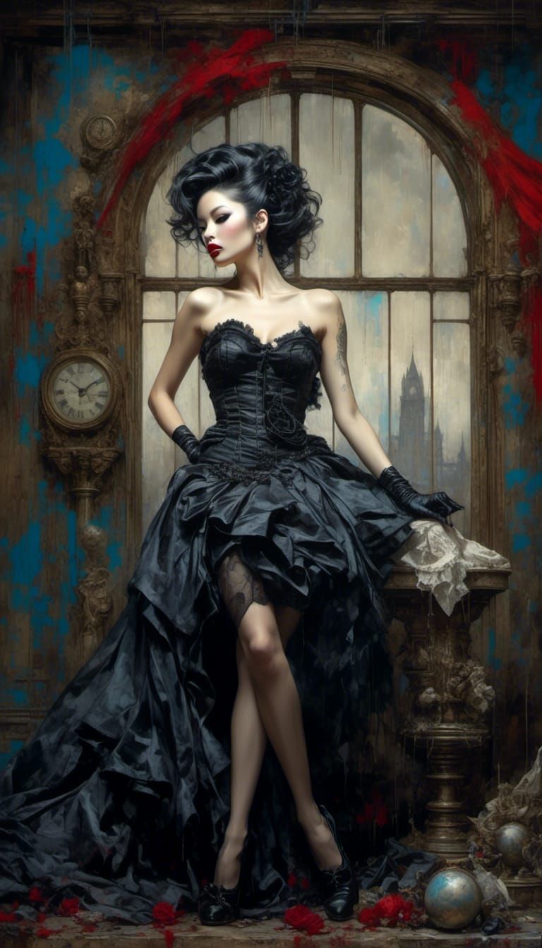 Surreal Pin-Up in Gothic Submerged Ruins