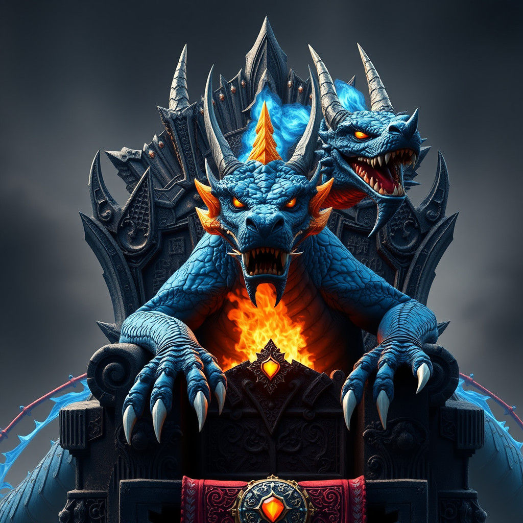 Majestic Blue Fire Dragon on Ancient Throne
