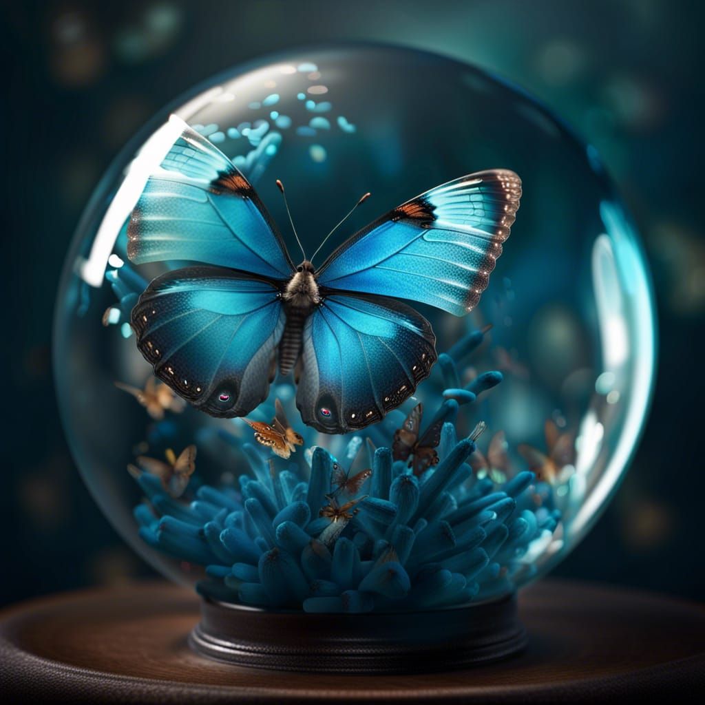 Ethereal Blue Butterfly in Glass Sphere