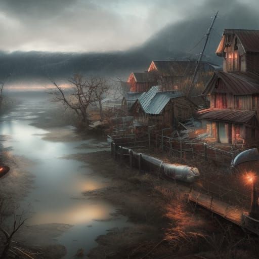 Abandoned Mining Town: Hyperdetailed Professional Photograph...