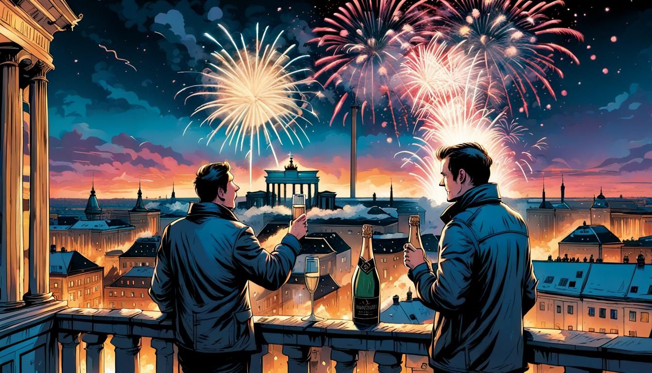 New Year's Eve Fireworks Over Berlin in Comic Book Style