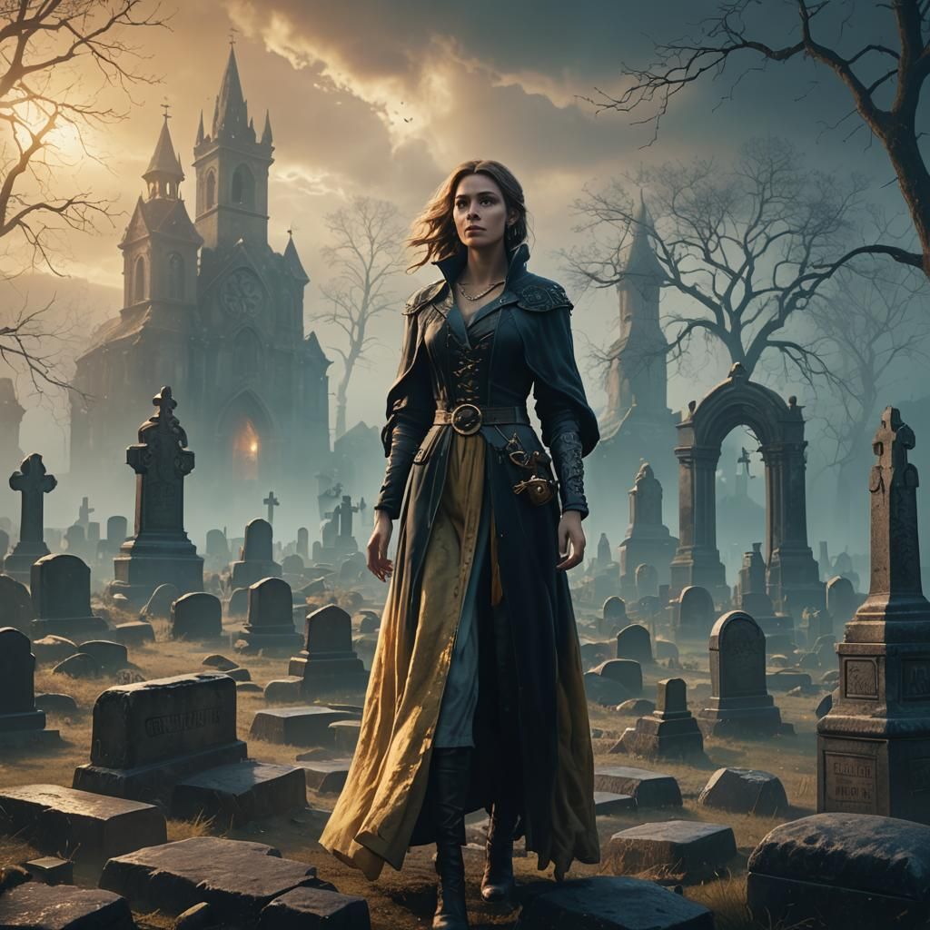 Woman in Graveyard: 3D Video Game Graphics