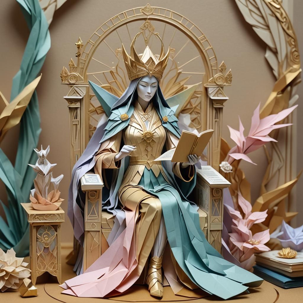 Origami High Priestess Tarot Figurine in Pastel Colors