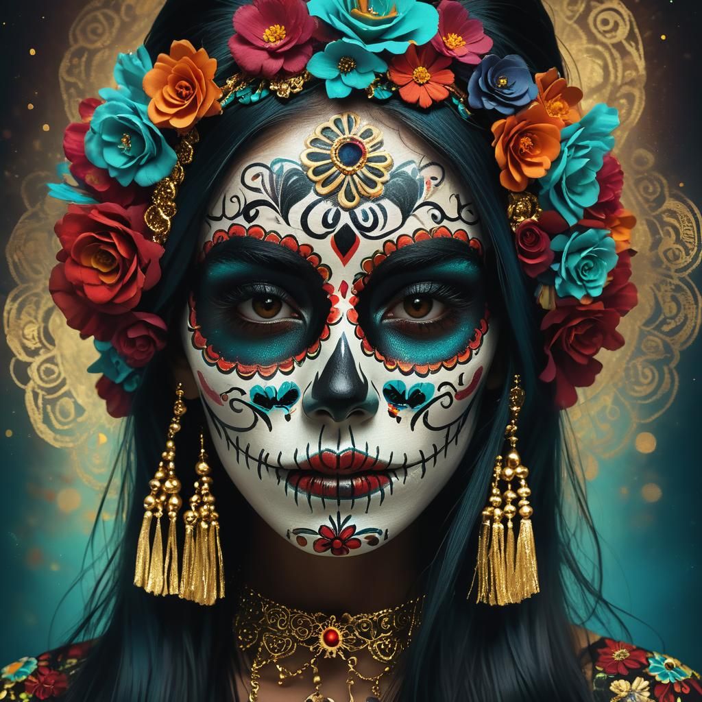 Catrina Portrait with Gold Accents in Fantasy Style