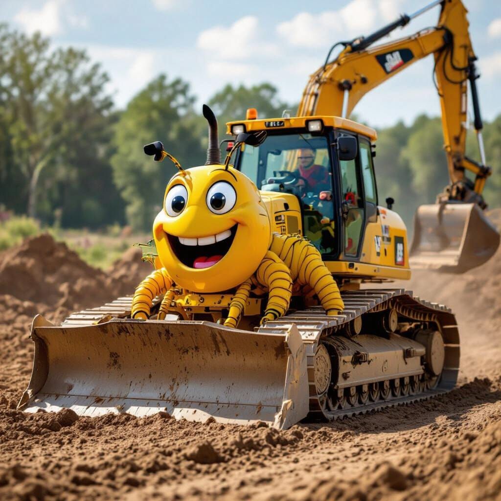 Happy Caterpillar Dozer Pushing Dirt