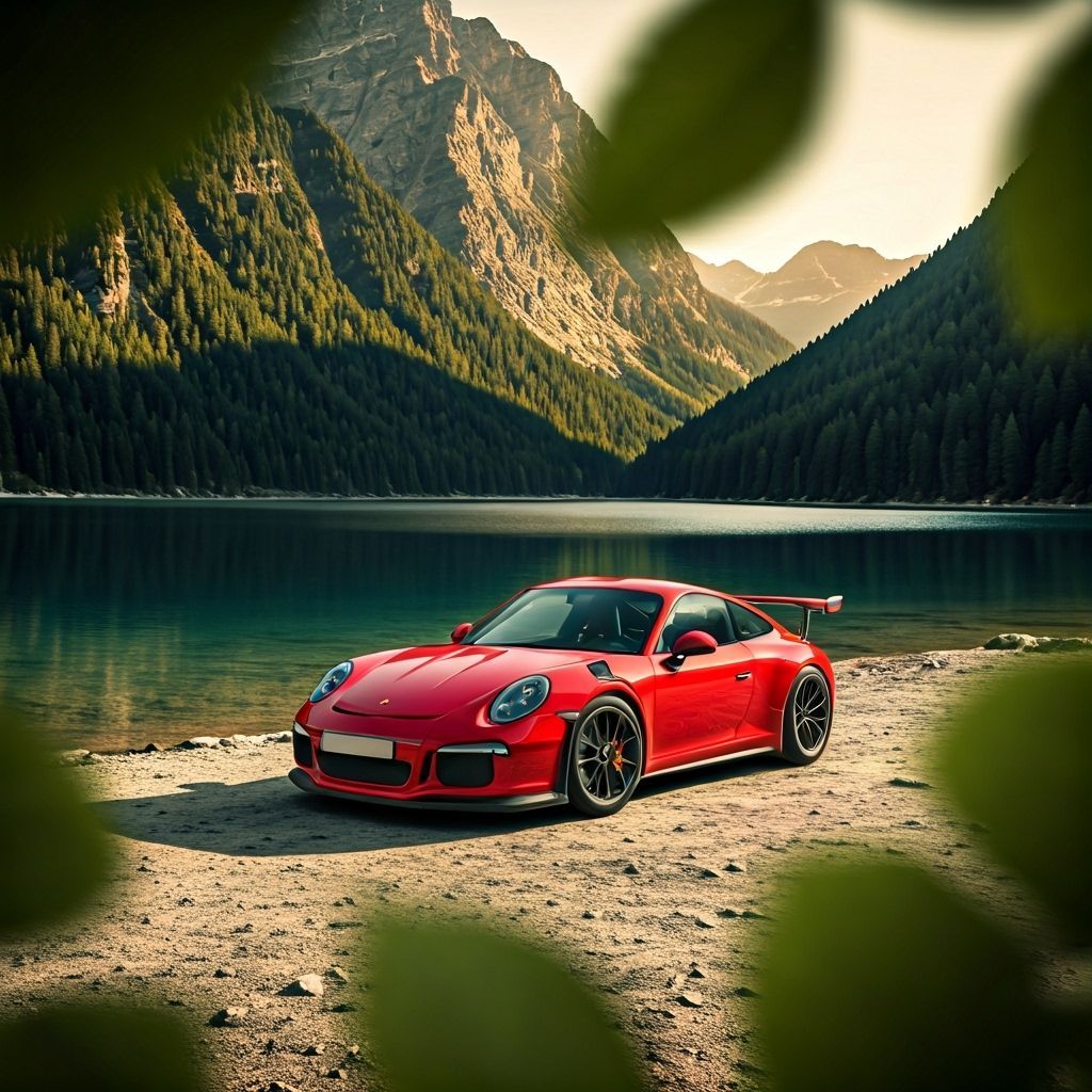 Red Porsche 911 GT3 RS by Alpine Lake