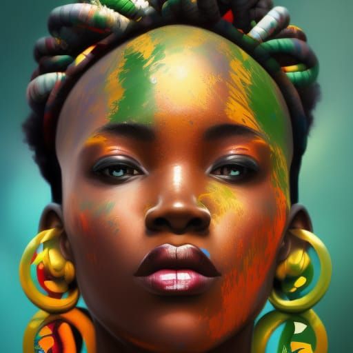 Detailed Portrait of African Woman with Flowers