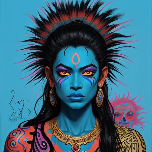 Goddess Kali in Vibrant Street Art Style