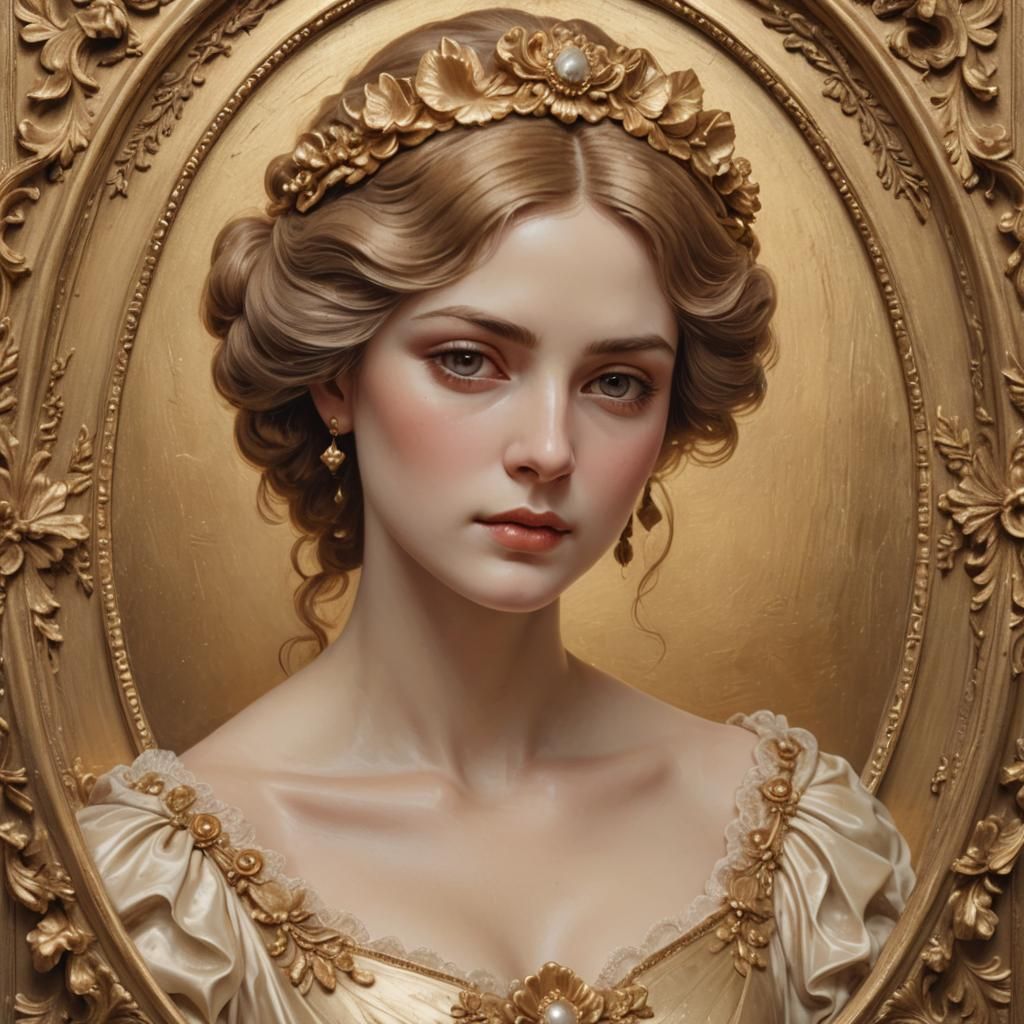 Elegant Victorian Lady with Ornate Gold Frame